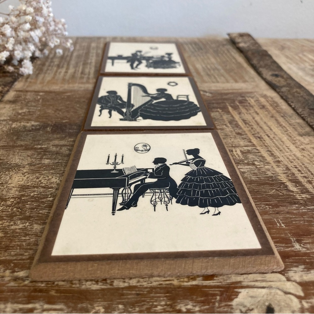 Vintage Set of 3 Victorian Revival Music Silhouette Prints - Black on Cream - Picture 8 of 16